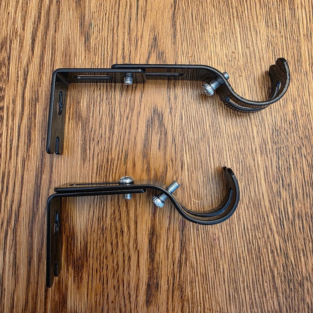 Black Adjustable Curtain Rod Brackets Set of 2 Metal Wall Mount Hardware 1 Inch